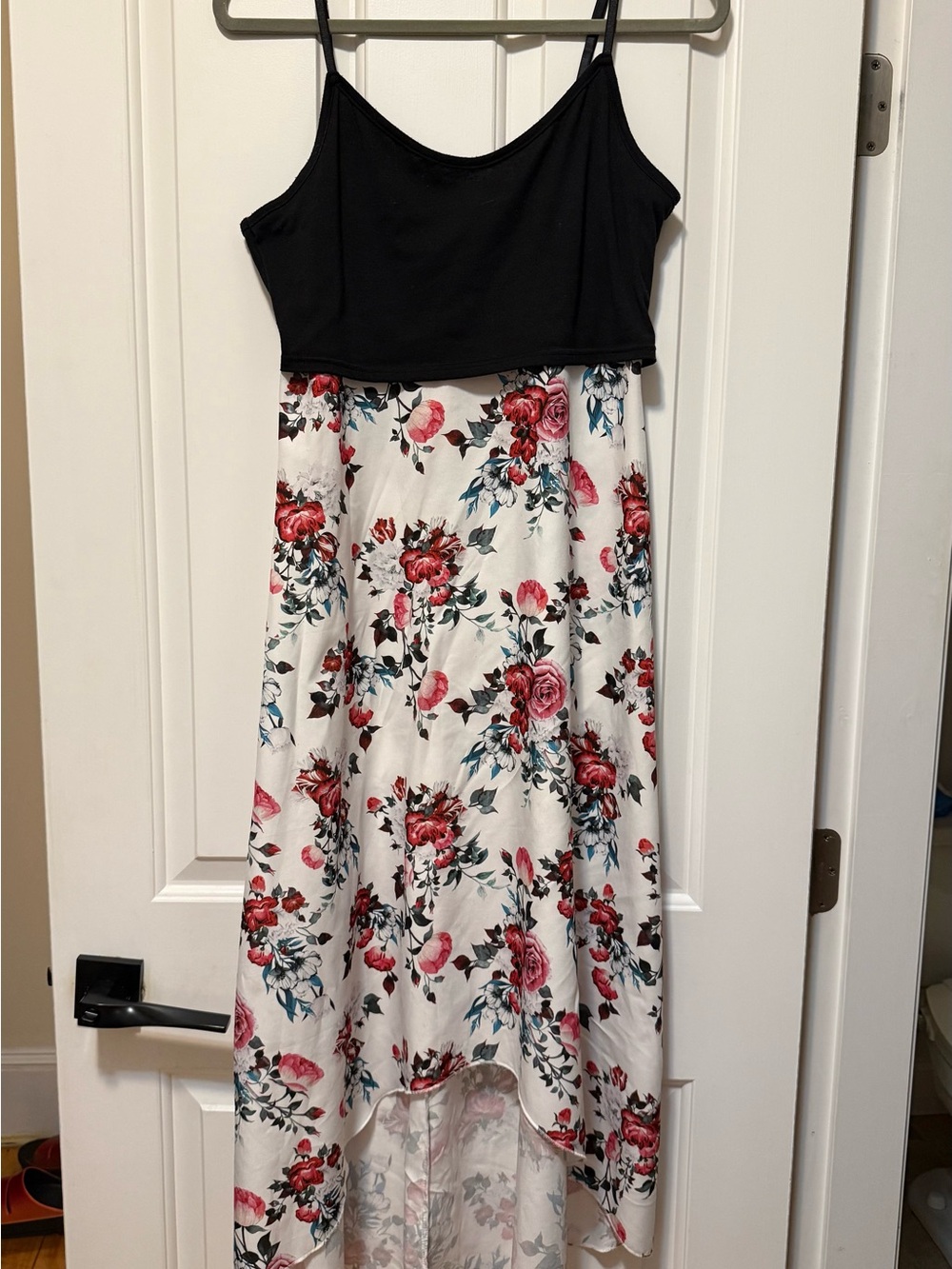 Nursing dress - Black & White Floral High-Low Sundress with Spaghetti Straps